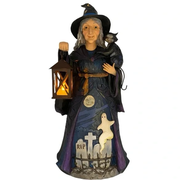 Jim Shore Heartwood Lighted Halloween Witch With Cat & Lantern 20"
Retired 2018 - Picture 5 of 11